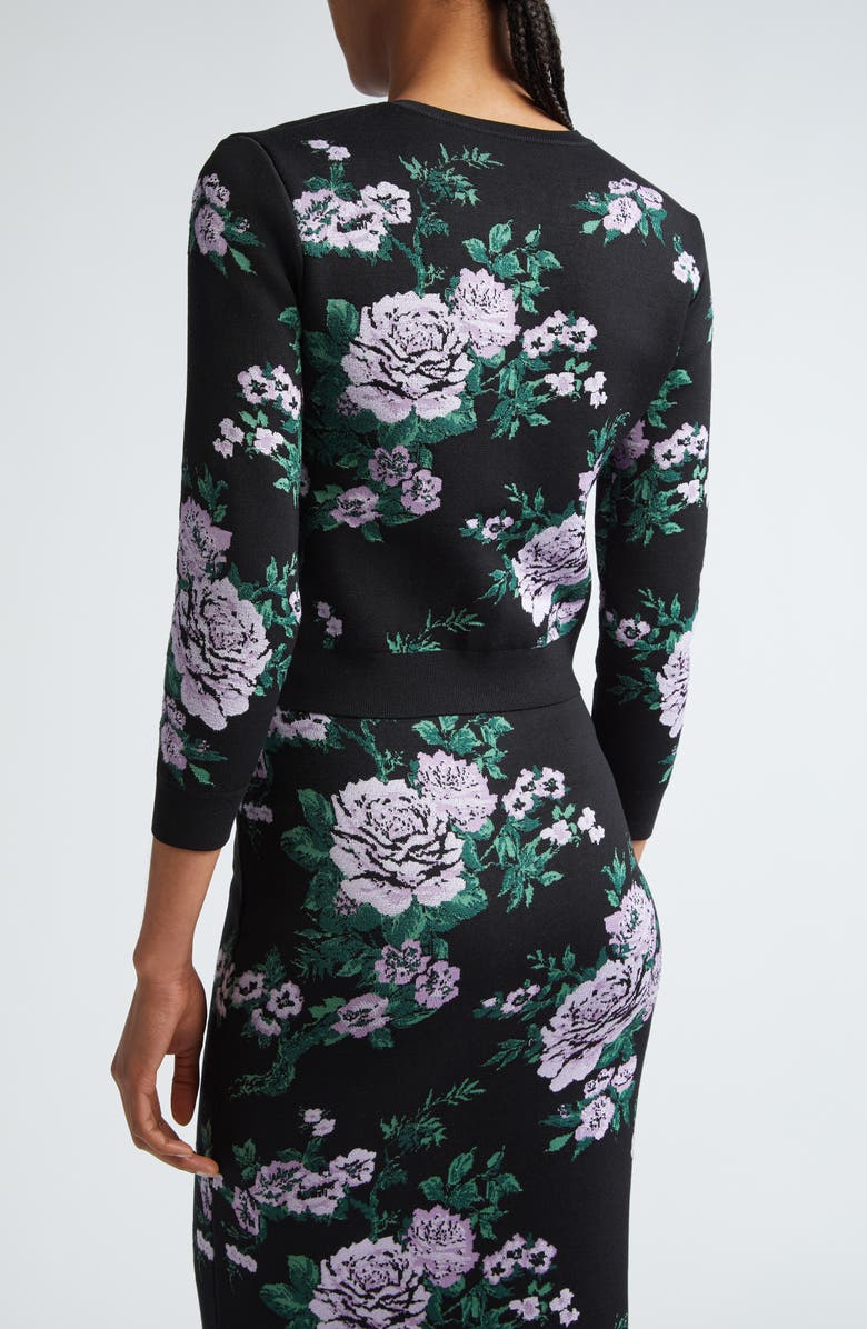 Carolina Herrera Rose Silk Blend Jacquard Crop Cardigan, Alternate, color, 