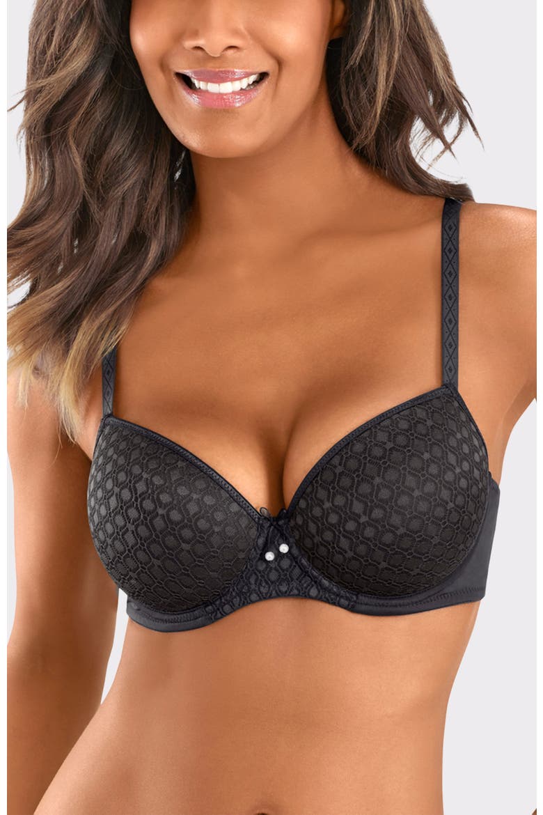 Lace Detail T-Shirt Bra, Main, color, Black