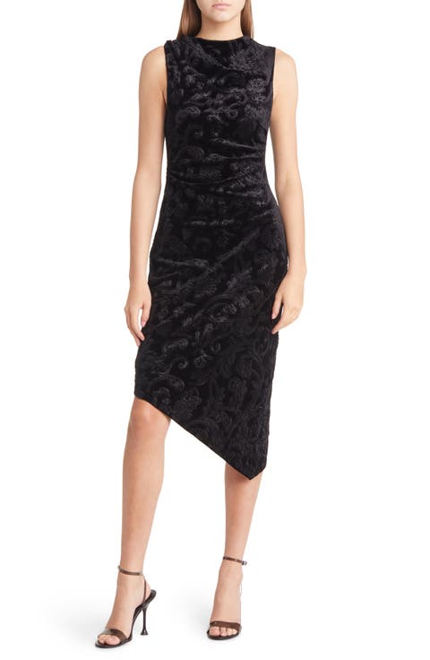 Ruched Velvet Midi Dress