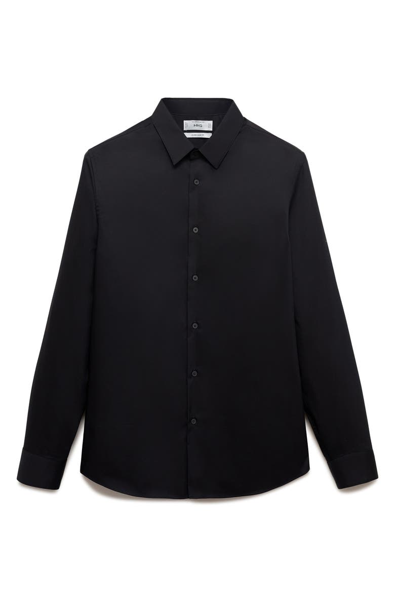 MANGO Slim Fit Cotton Button-Up Shirt, Alternate, color, Black