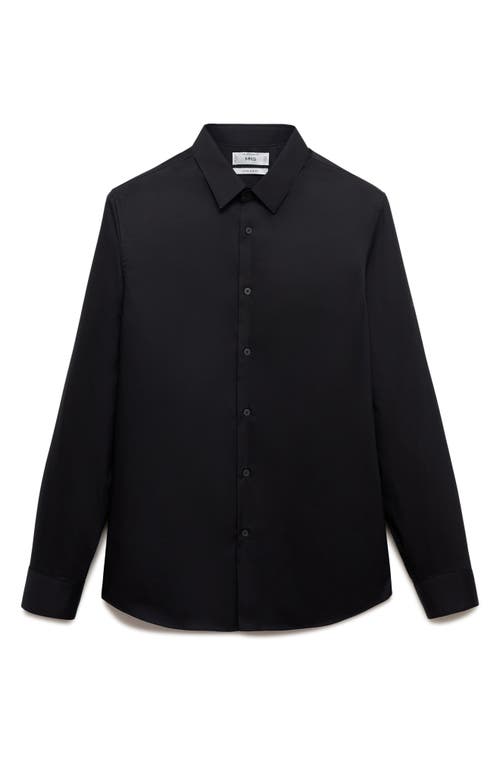 Mango Slim Fit Cotton Button-up Shirt In Black