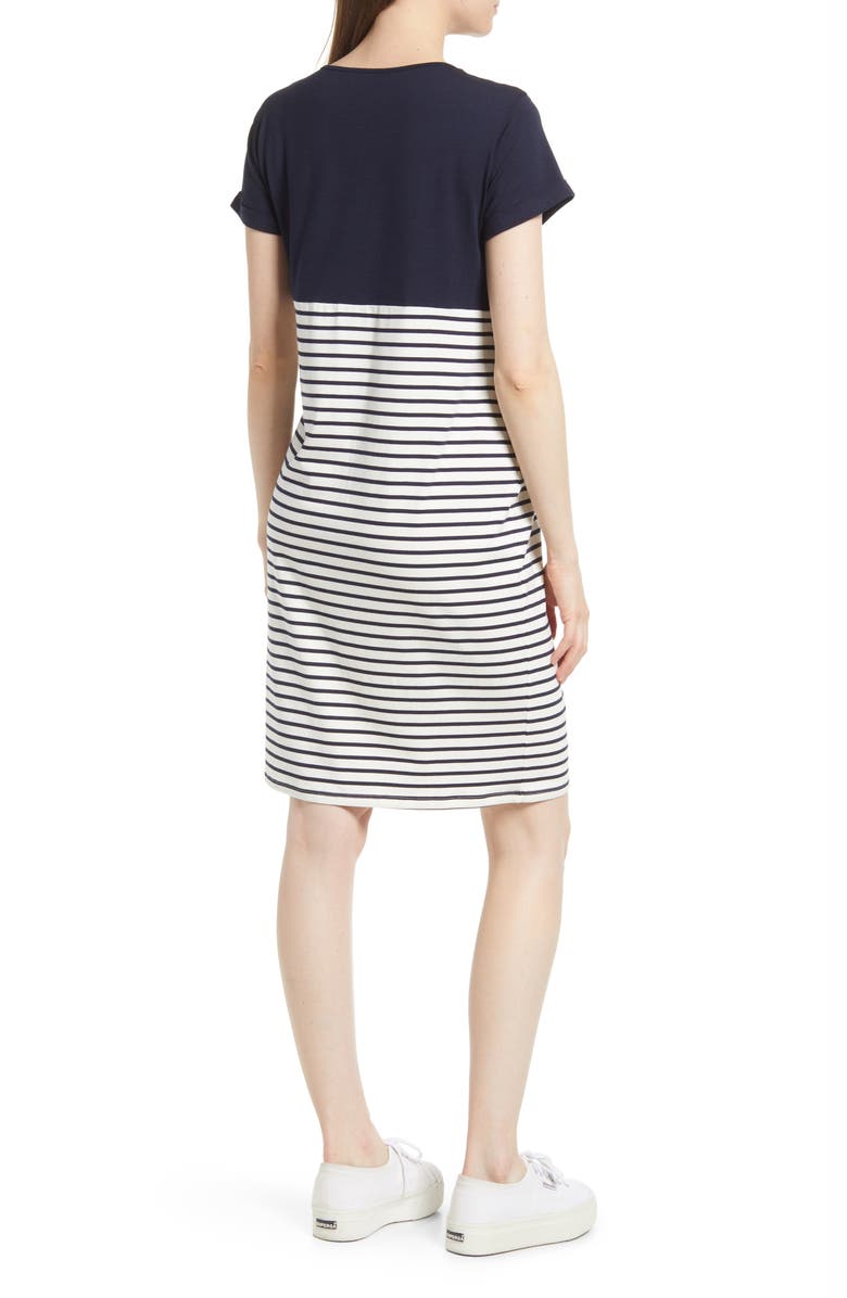 Angel Maternity Stripe Maternity/Nursing Nightgown, Alternate, color, Navy