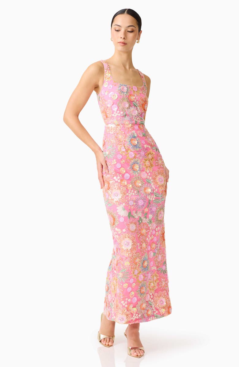 Elliatt Nathalie Sequin Floral Column Gown, Alternate, color, Pink Floral