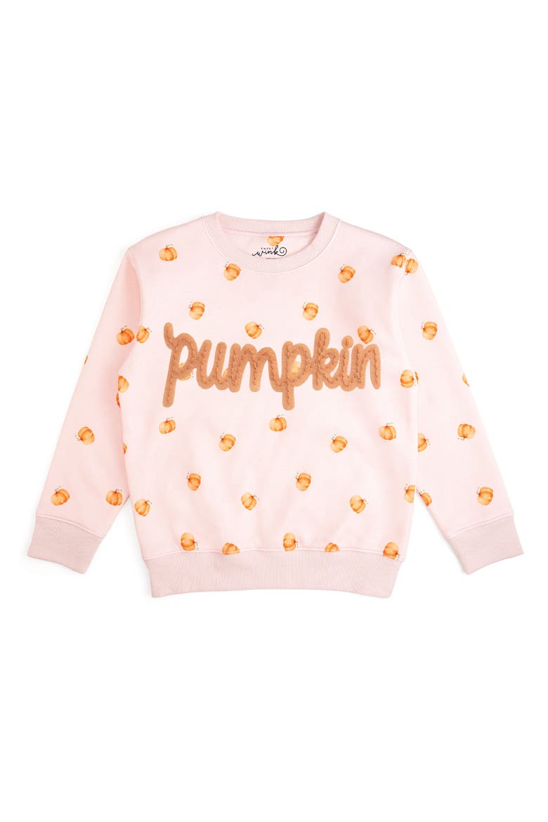 Pumpkin Stitch Patch Sweatshirt, Main, color, Soft Pale Pink
