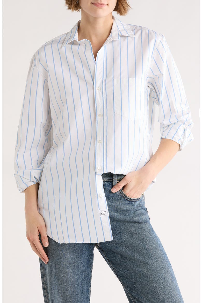 Boyfriend Button-Up Shirt, Main, color, WHITE W/ BLUE STRIPE