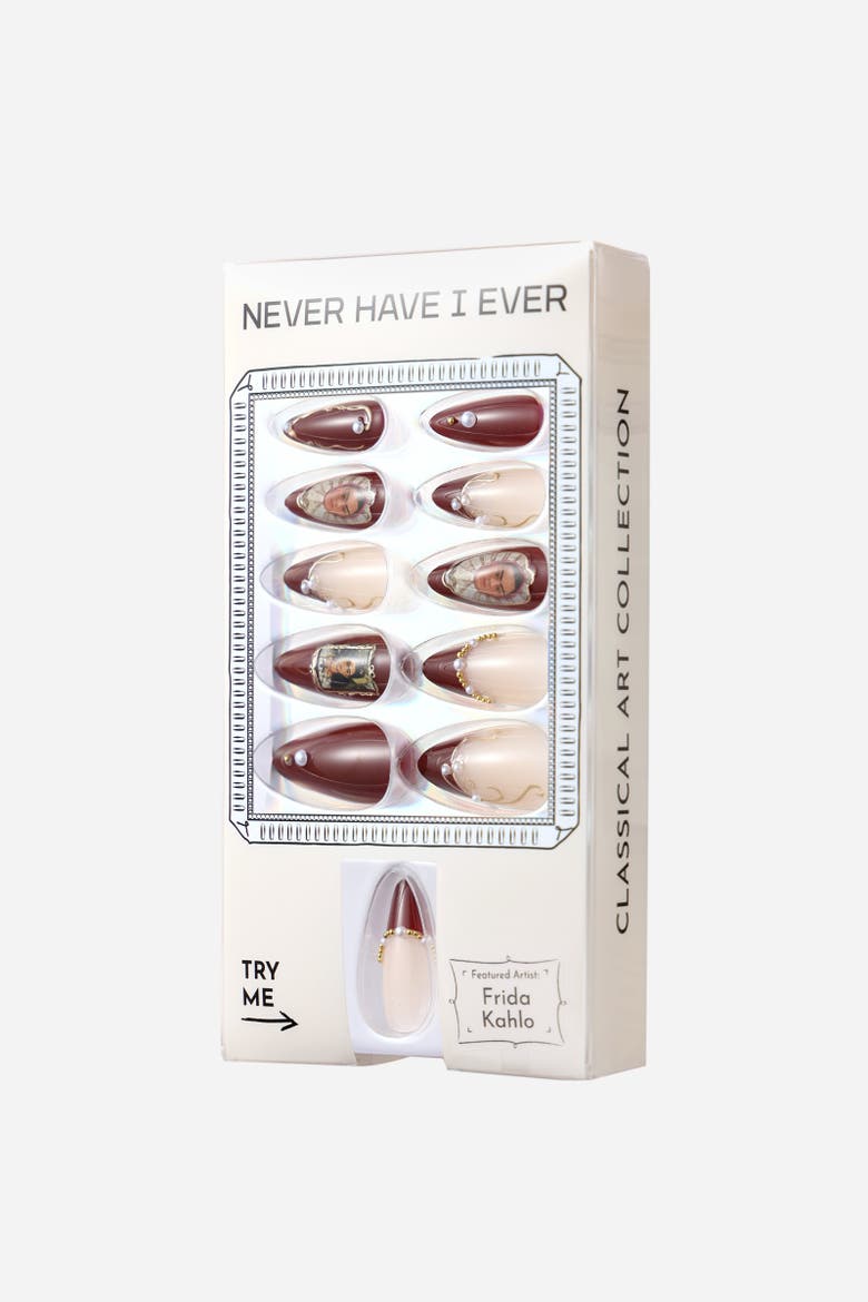 Frida Kahlo Almond Press On Nails, Main, color, Red