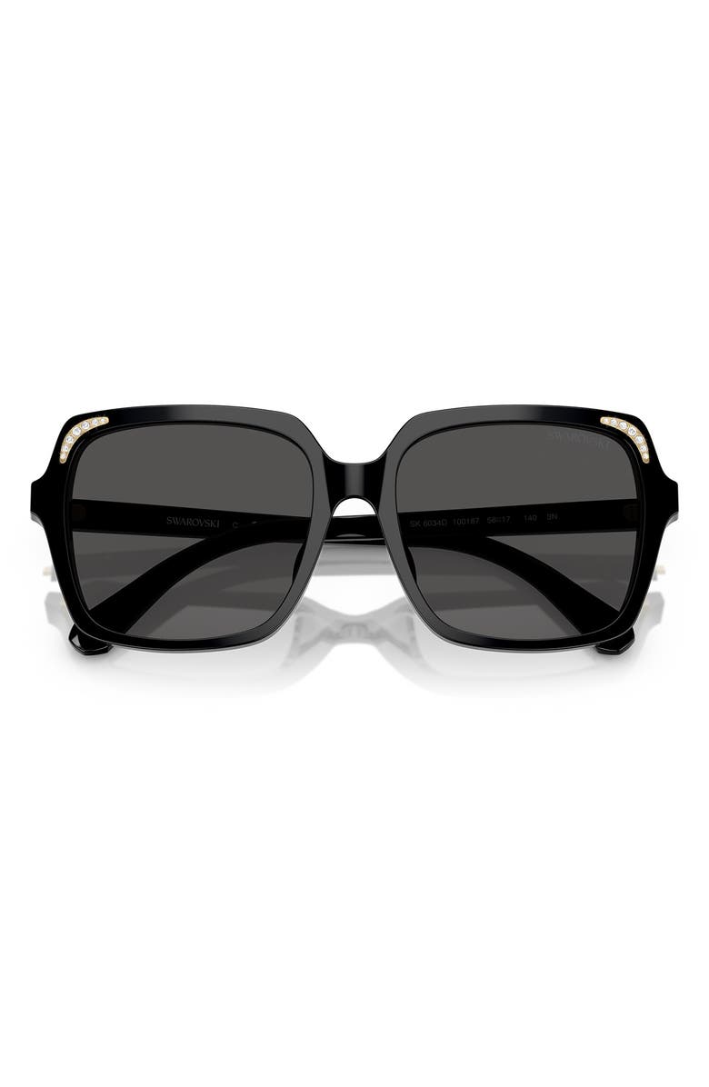 Swarovski 56mm Square Sunglasses, Alternate, color, Black