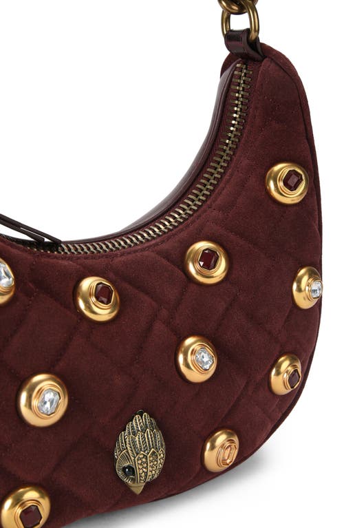 Kurt Geiger London Small Kensington Gems Quilted Suede Hobo Bag In Red
