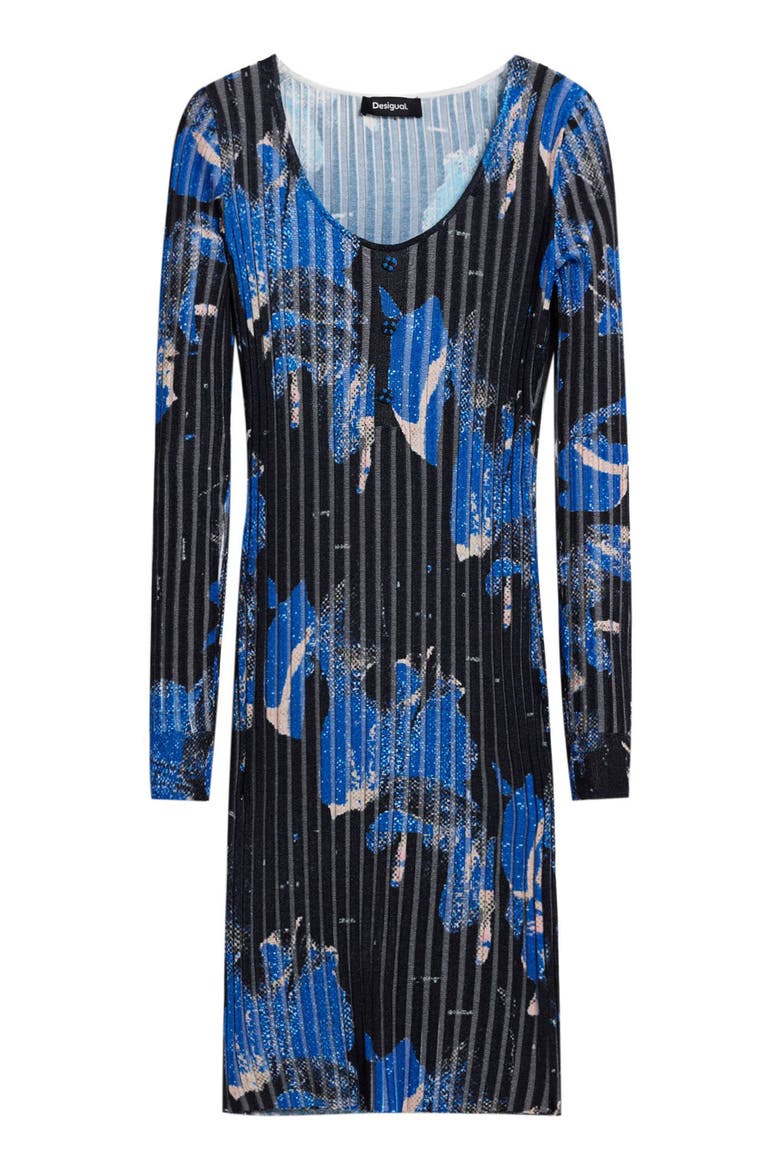 Rib Long Sleeve Minidress, Alternate, color, BLACK/ BLUE