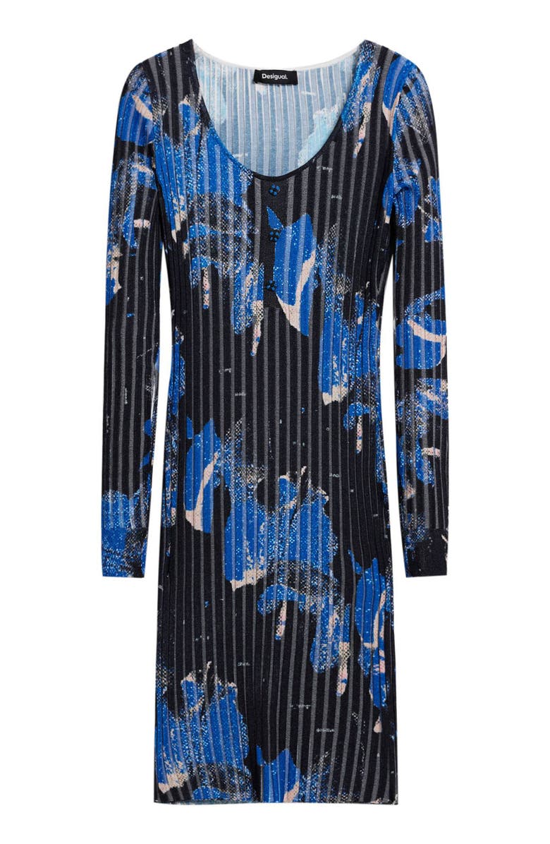 Desigual Rib Long Sleeve Minidress, Alternate, color, Black/ Blue