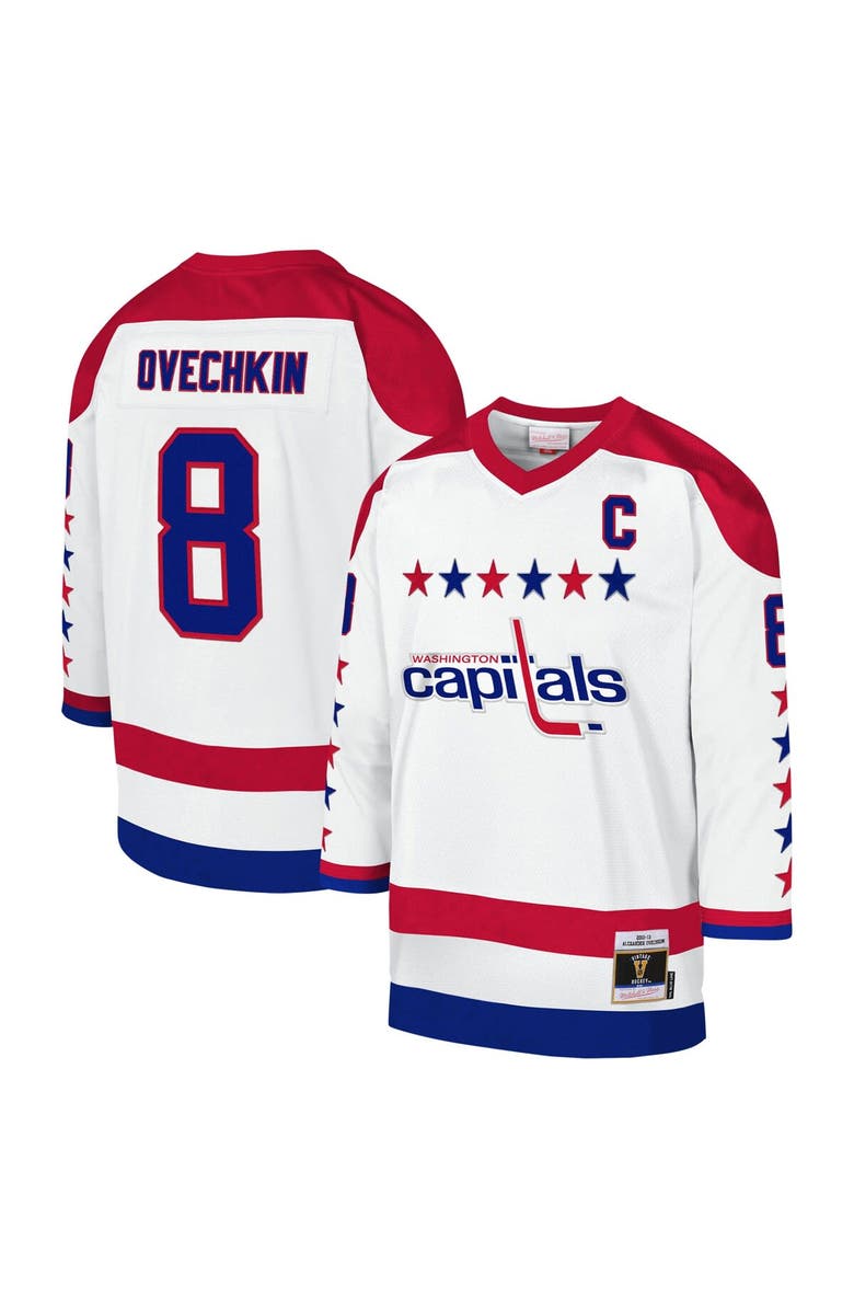 Mitchell & Ness Youth Mitchell & Ness Alexander Ovechkin White Washington Capitals 2012-13 Blue Line Captain Patch Player Jersey, Main, color, 