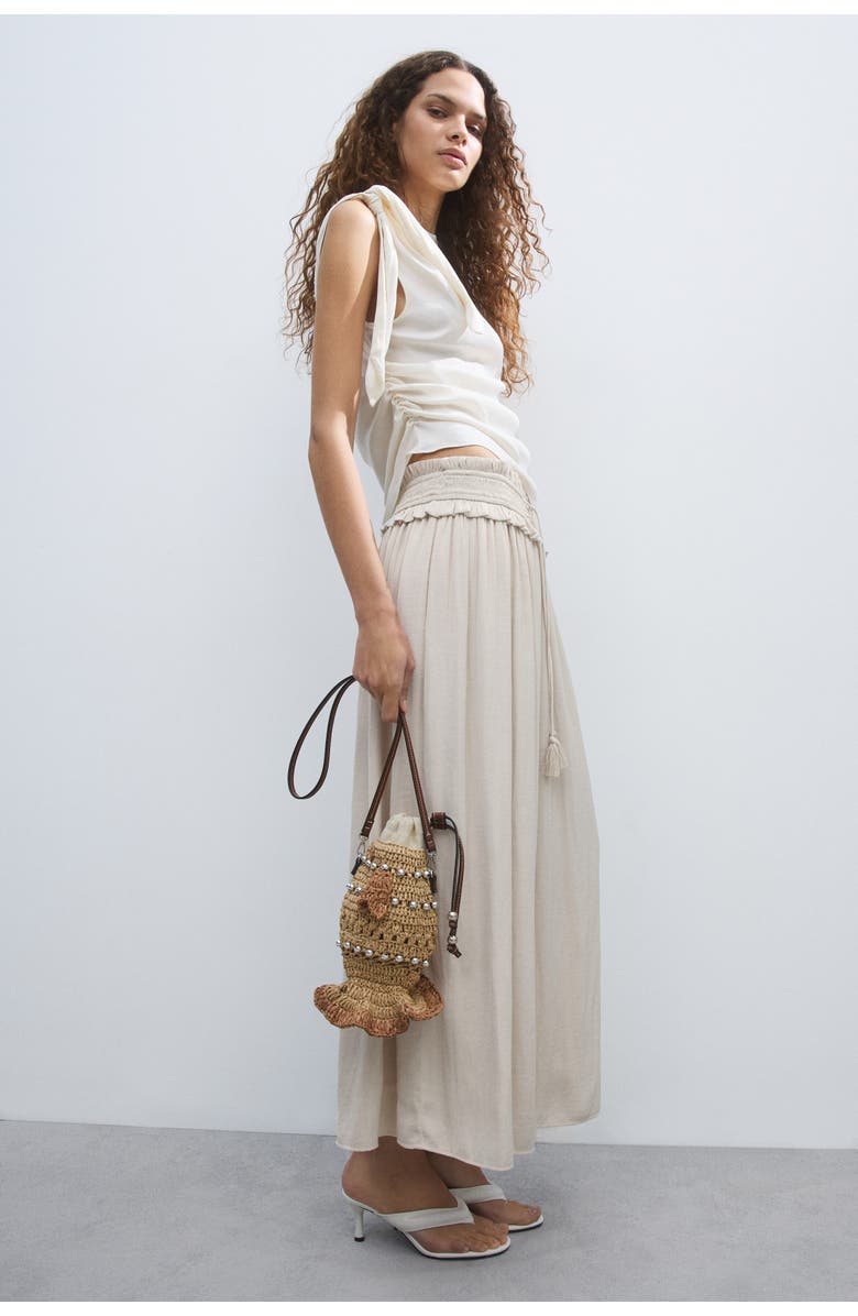 H&M Tasseled Maxi Skirt, Alternate, color, Light Beige