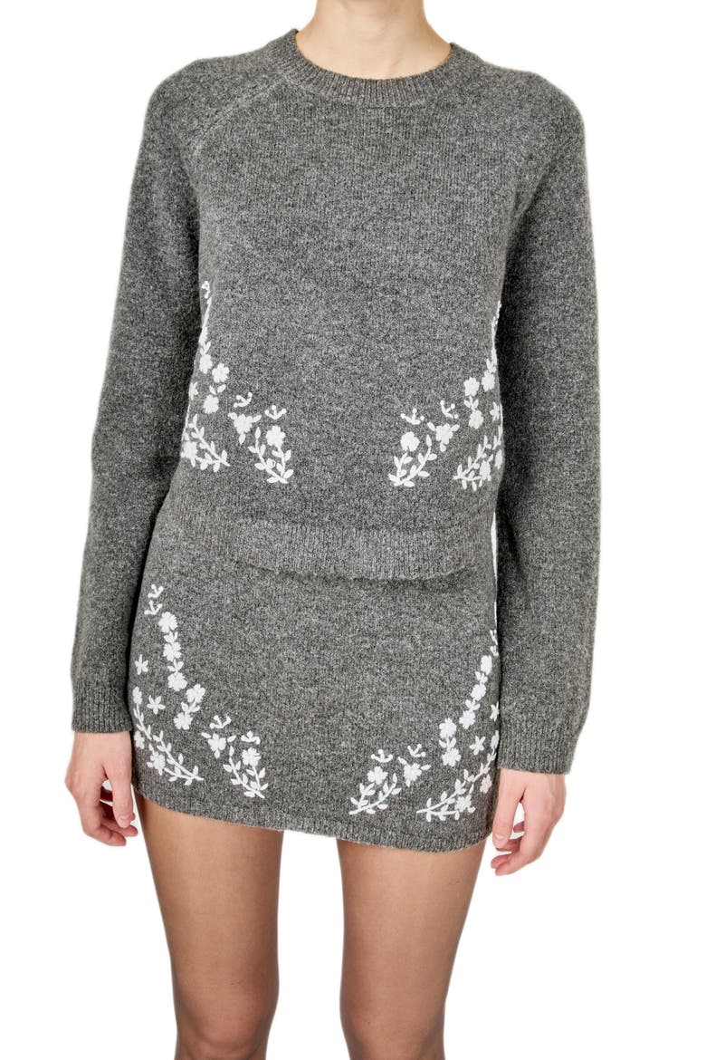 Floral Embroidered Sweater, Alternate, color, CHARCOAL