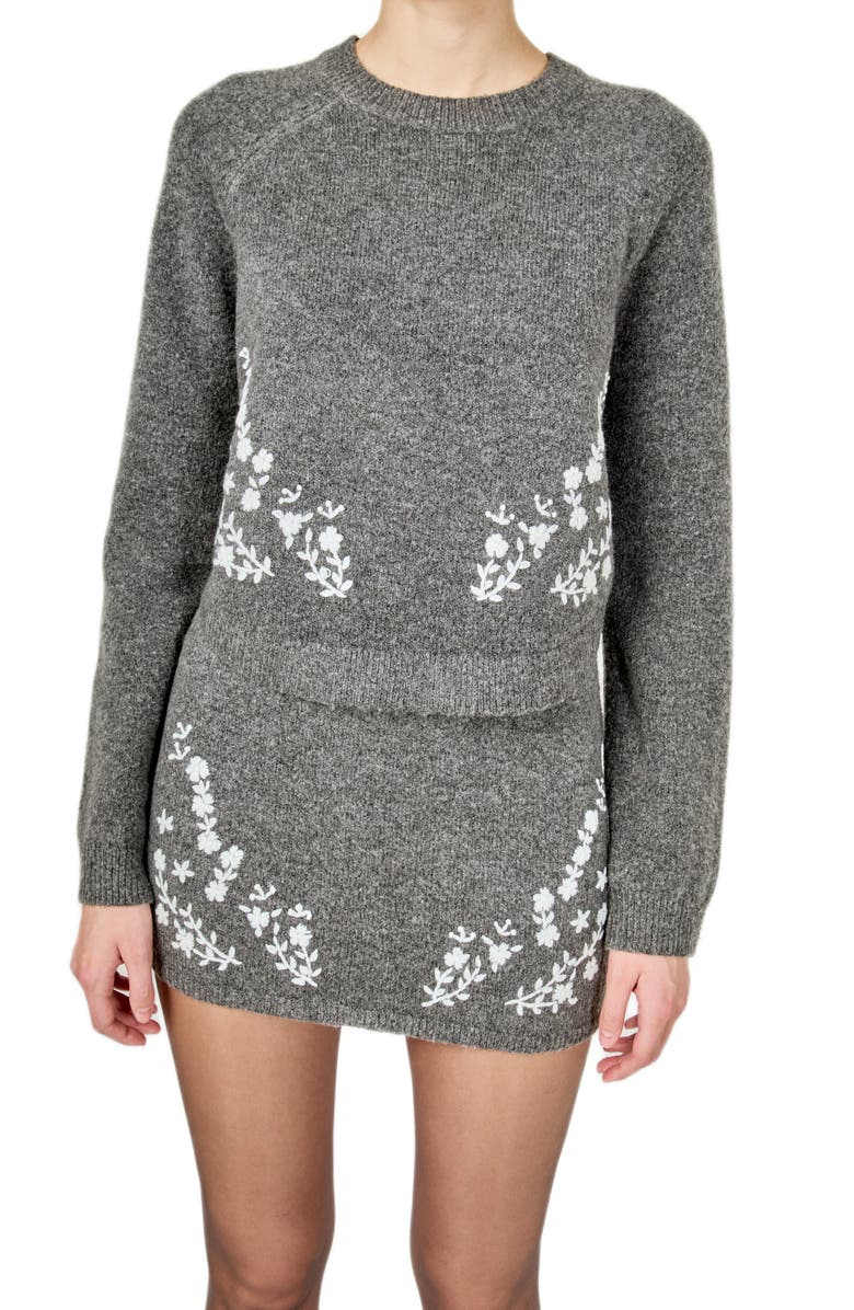 Endless Rose Floral Embroidered Sweater, Alternate, color, Charcoal