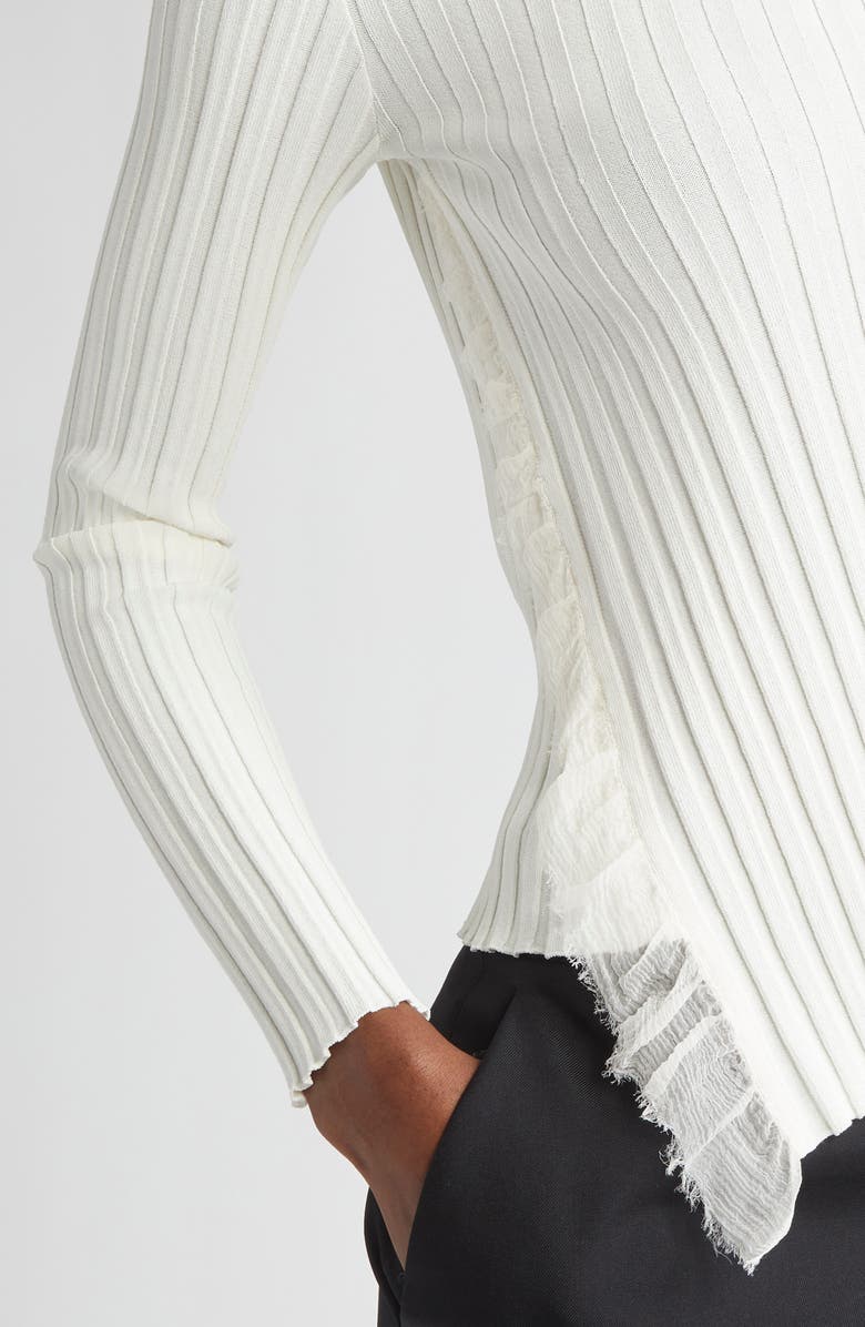 McQueen Asymmetric Ruffle Detail Rib Sweater, Alternate, color, Ivory