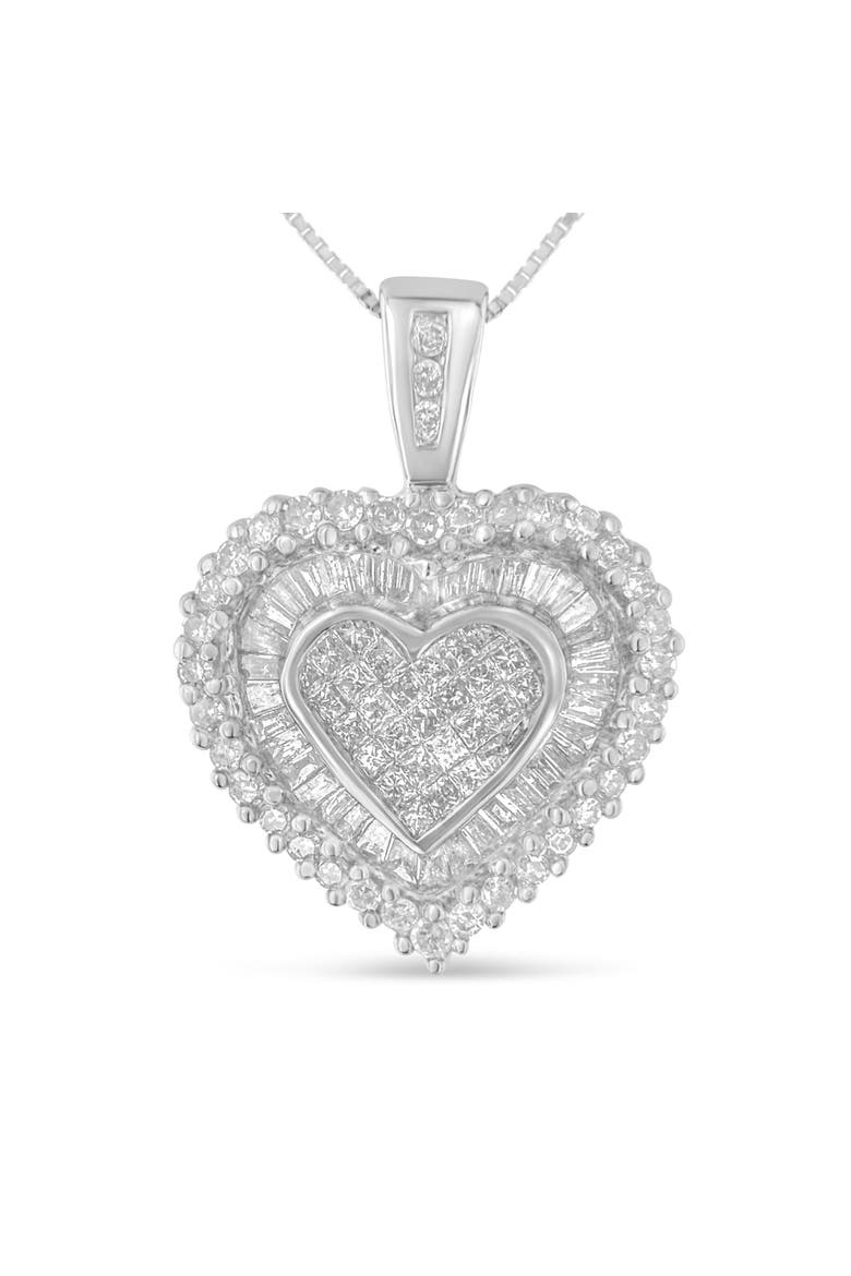 10K White Gold 1 cttw Multi Cut 1 cttw Diamond Heart Pendant Necklace, Main, color, White