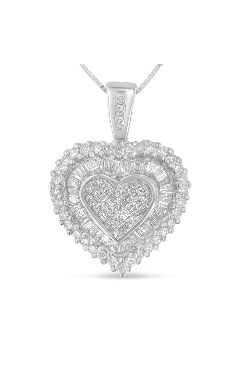 Haus of Brilliance 10K White Gold 1 cttw Multi Cut 1 cttw Diamond Heart Pendant Necklace, Main, color, White