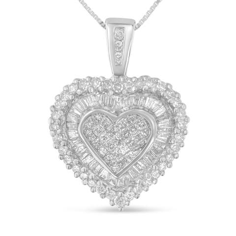 10K White Gold 1 cttw Multi Cut 1 cttw Diamond Heart Pendant Necklace