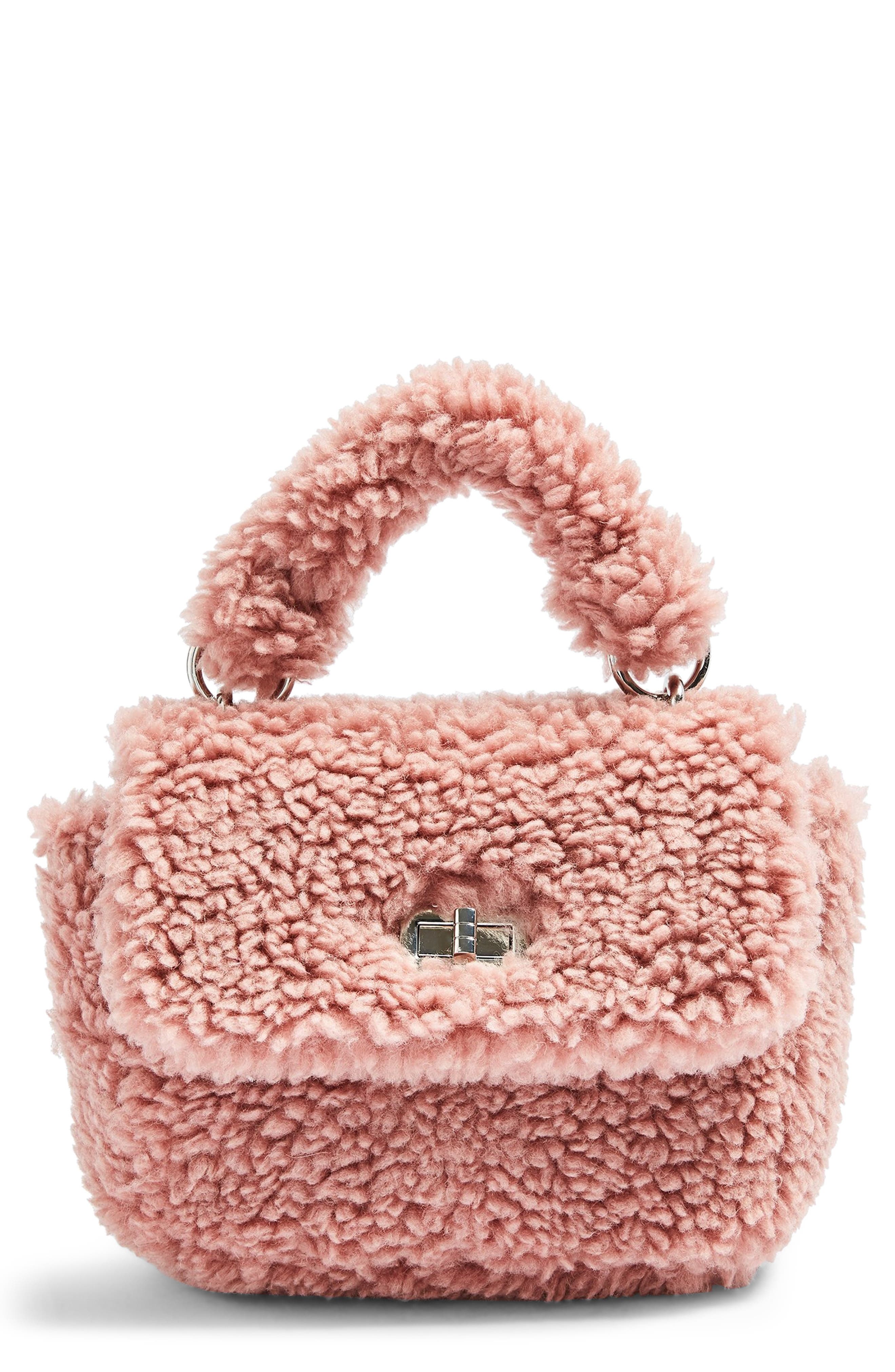 Topshop Faux Shearling Shoulder Bag, Main, color, 
