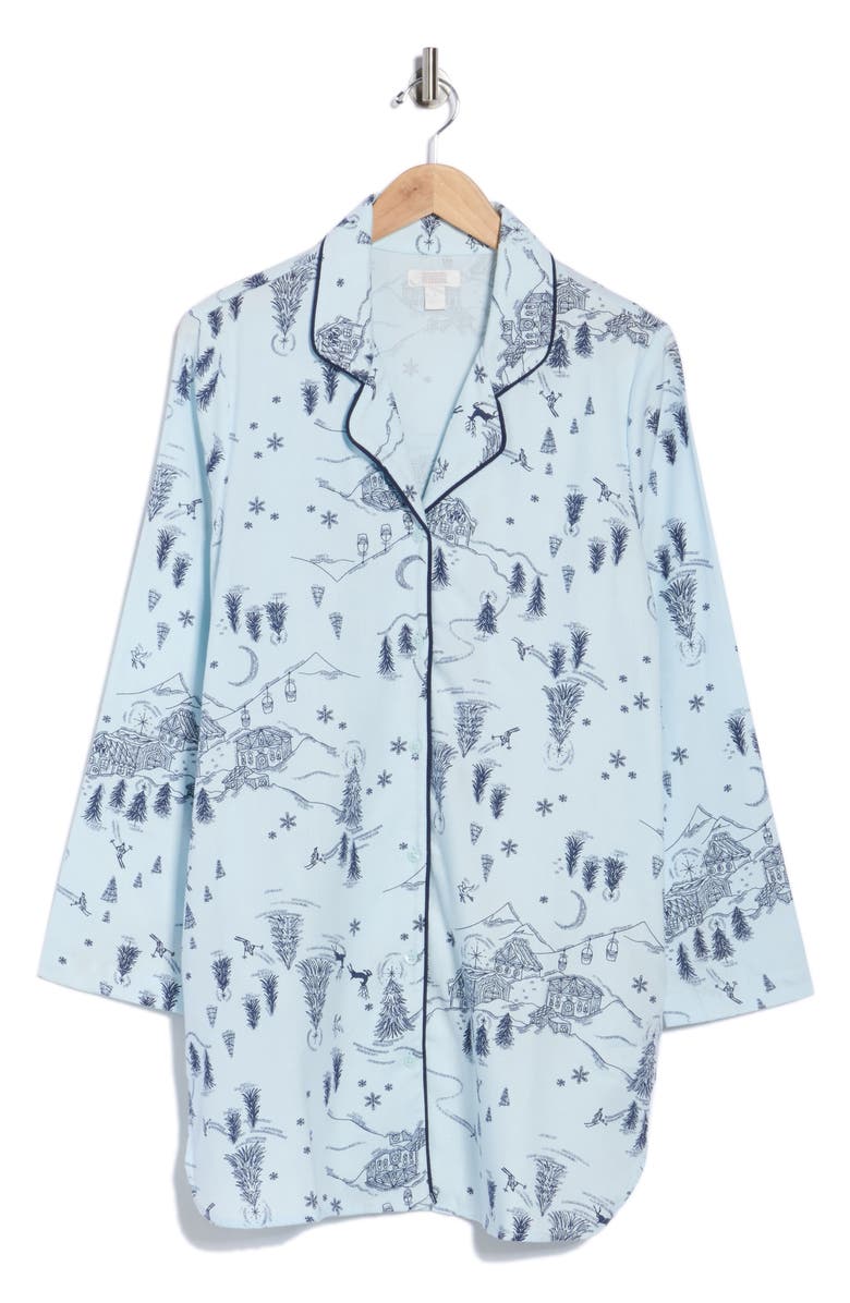 NORDSTROM RACK Print Flannel Long Sleeve Nightgown, Alternate, color, Blue- Navy Chateau Toile