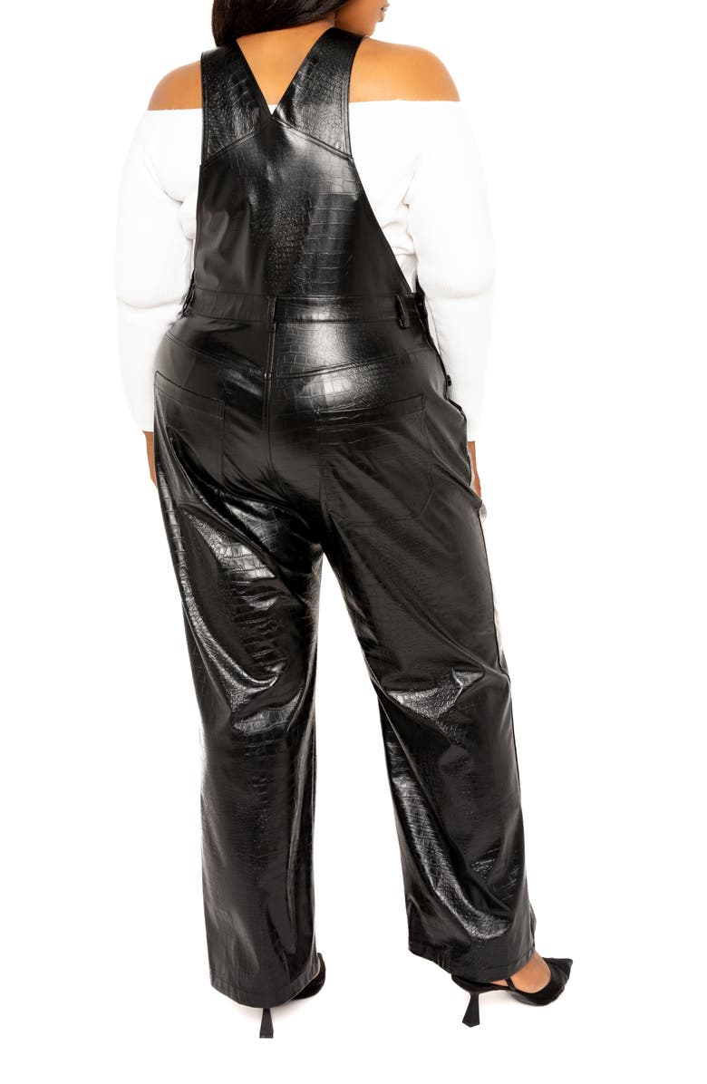 BUXOM COUTURE Croc Embossed Faux Leather Overalls, Alternate, color,
