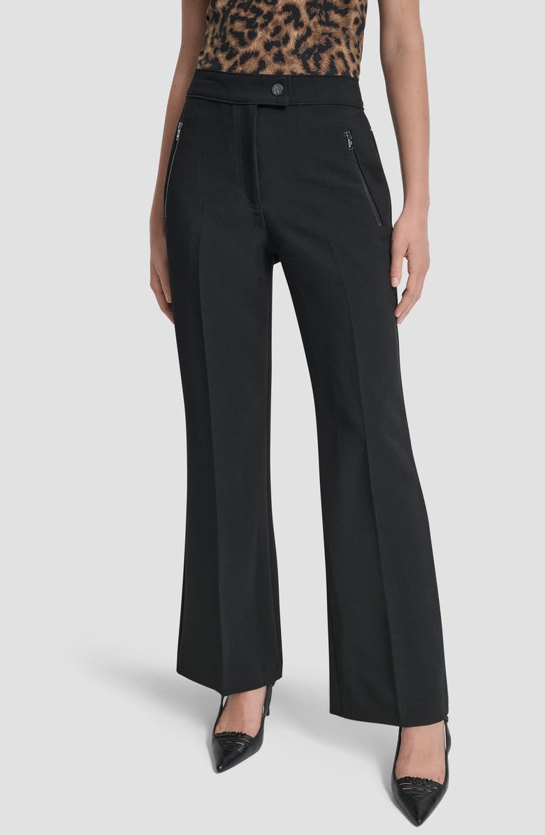 DKNY Double Weave Flare Pants, Main, color, Black