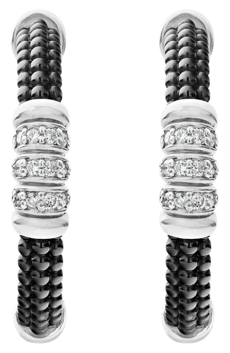LAGOS Black Caviar Diamond 3-Row Hoop Earrings, Alternate, color, 