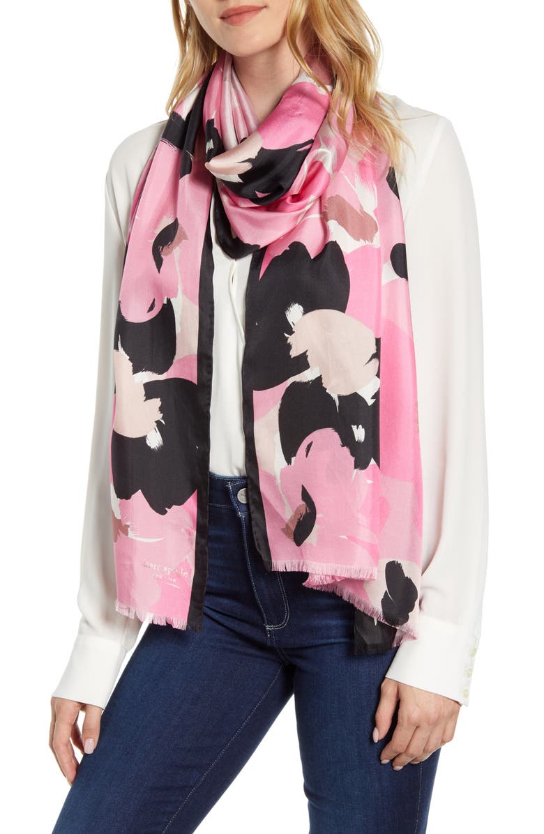 Kate Spade New York brush bloom silk scarf, Main, color, 