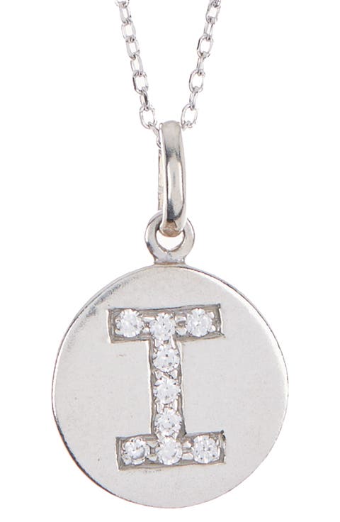 Sterling Silver Pave White Topaz Initial Round Pendant Necklace