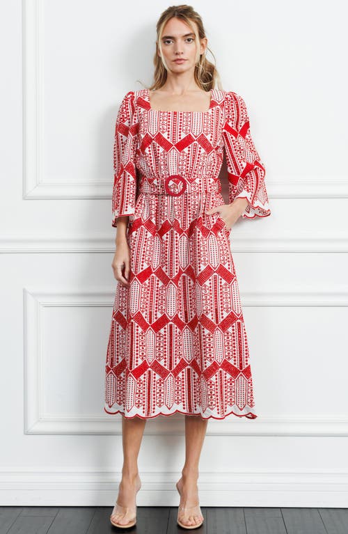 Ciebon Ninita Embroidered Cotton Blend Midi Dress In Red