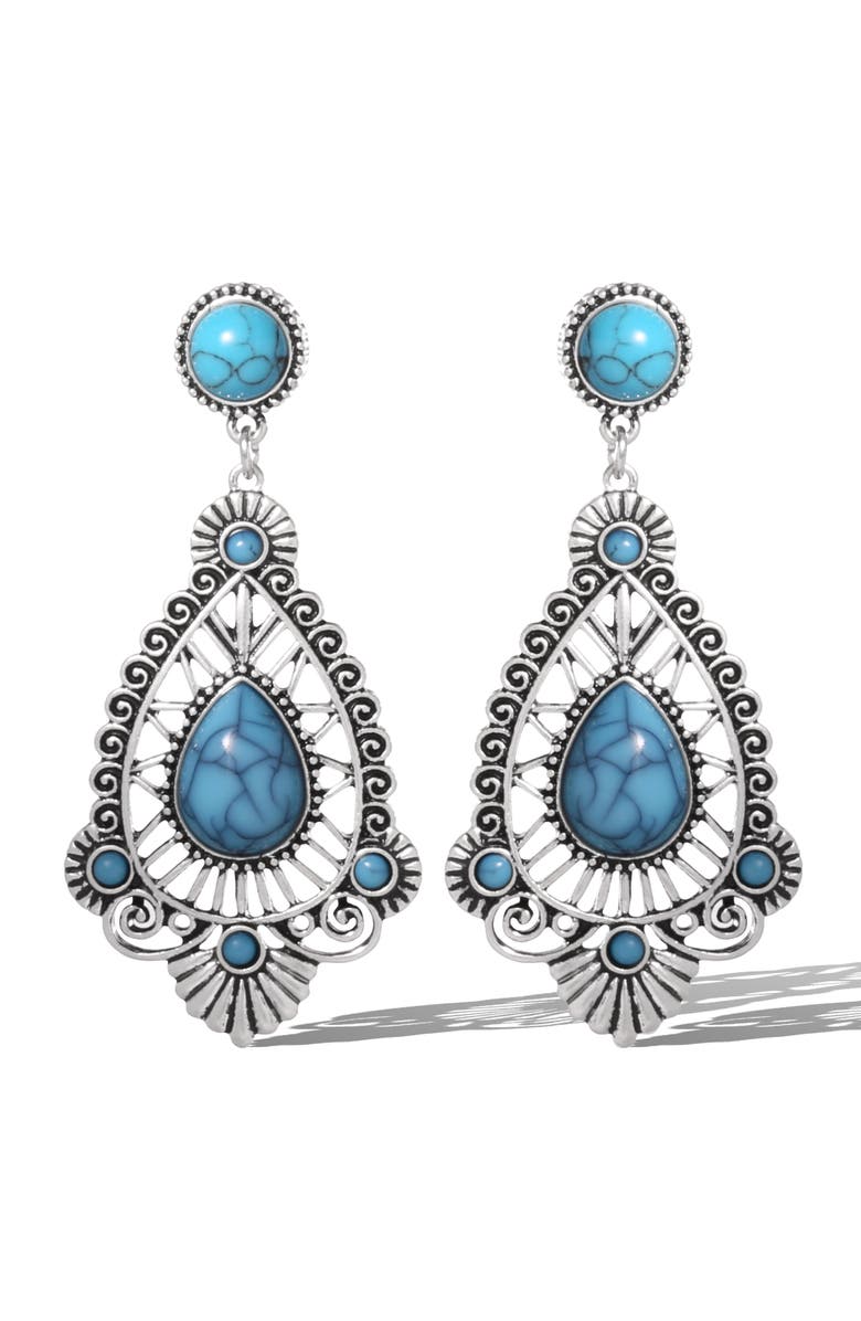 Jessica Simpson Silver-Tone Filigree Teardrop Earrings in Blue, Main, color, Silver