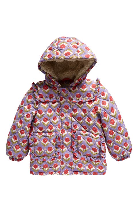 Kids' Floral Hooded Puffer Jacket with High Pile Fleece Lining (Toddler, Little Kid & Big Kid)