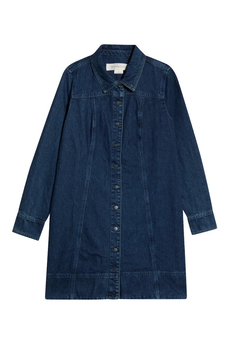 Fit and Flare Denim Minidress, Main, color, DARK MID WASH