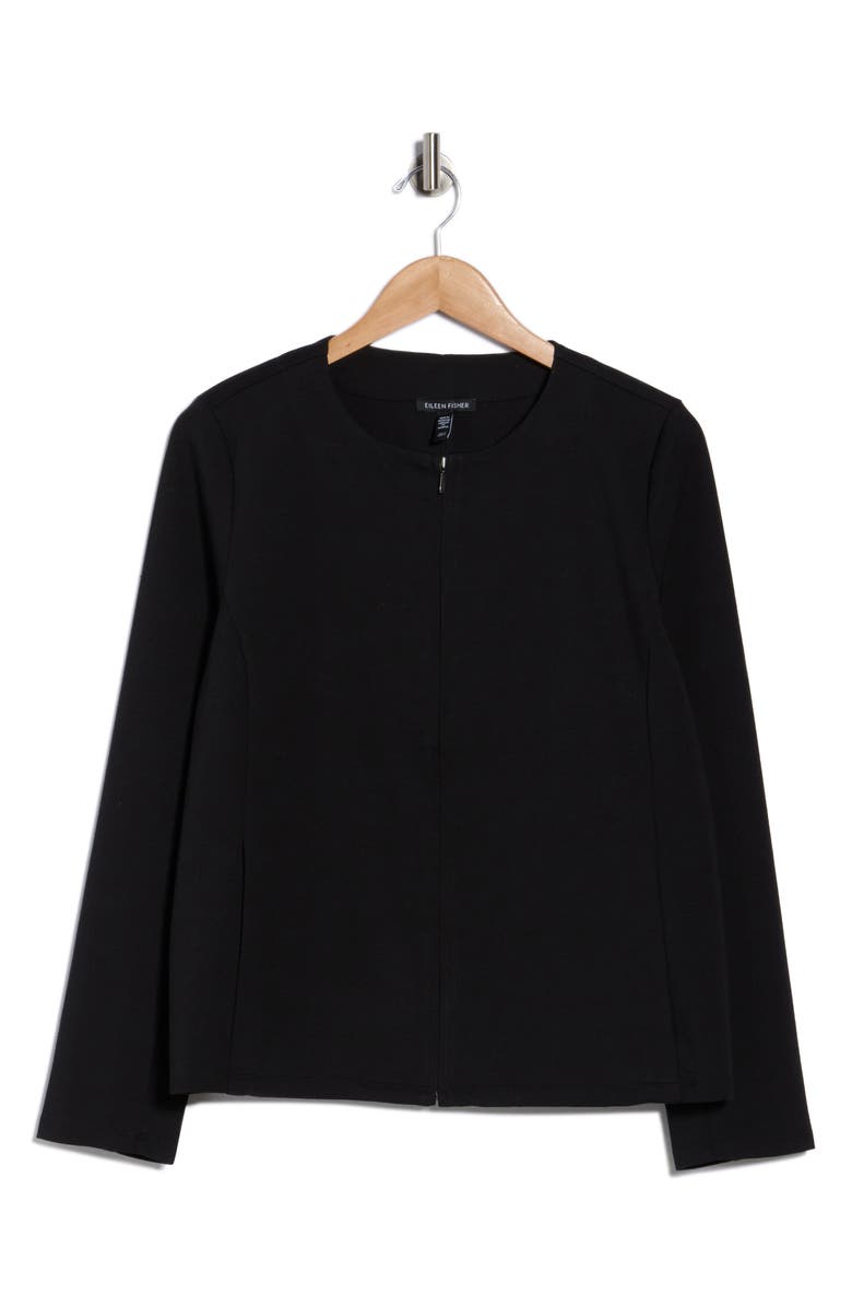 Eileen Fisher Cotton Blend Ponte Full Zip Jacket, Main, color, Black