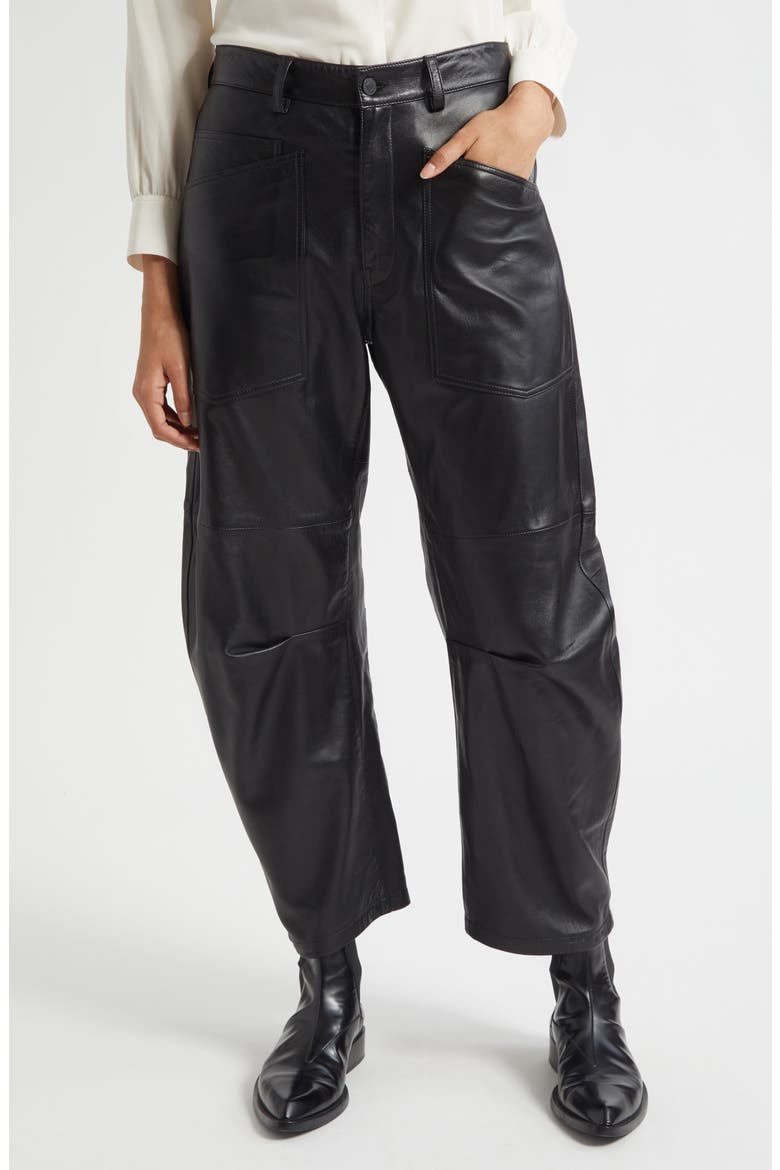 Shon Barrel Leg Leather Pants, Alternate, color, BLACK