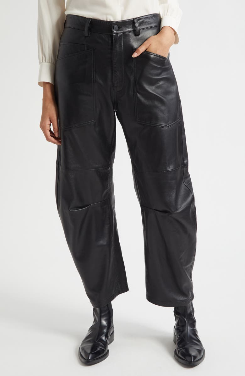 Nili Lotan Shon Barrel Leg Leather Pants, Alternate, color, Black