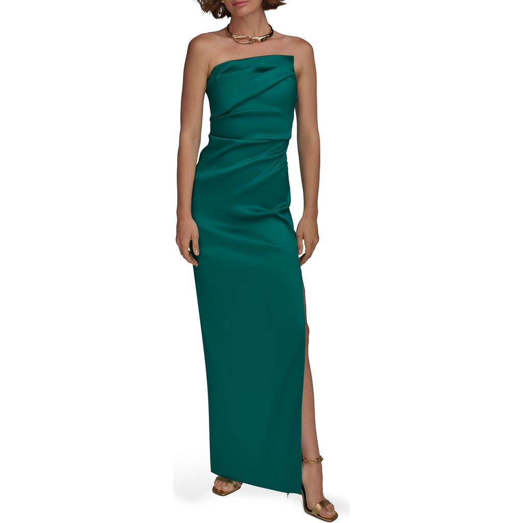 Donna Karan New York Ruched Strapless Gown In Green