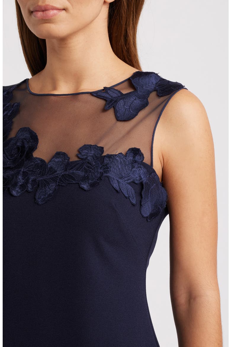 Floral Embroidery Signature Stretch Crepe Sheath Dress, Alternate, color, NAVY