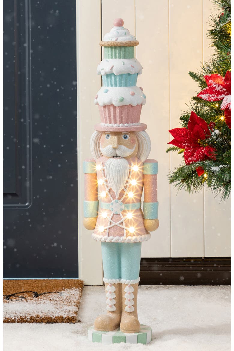 28"H Lighted Macaron Resin Cupcake Nutcracker Porch Decor, Alternate, color, Pink