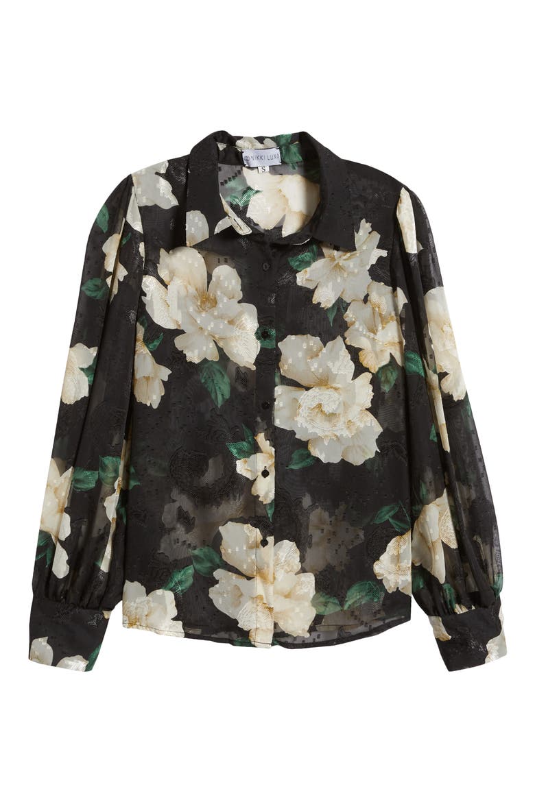 Aubree Floral Button-Up Shirt, Alternate, color, BLACK FLORAL PRINT