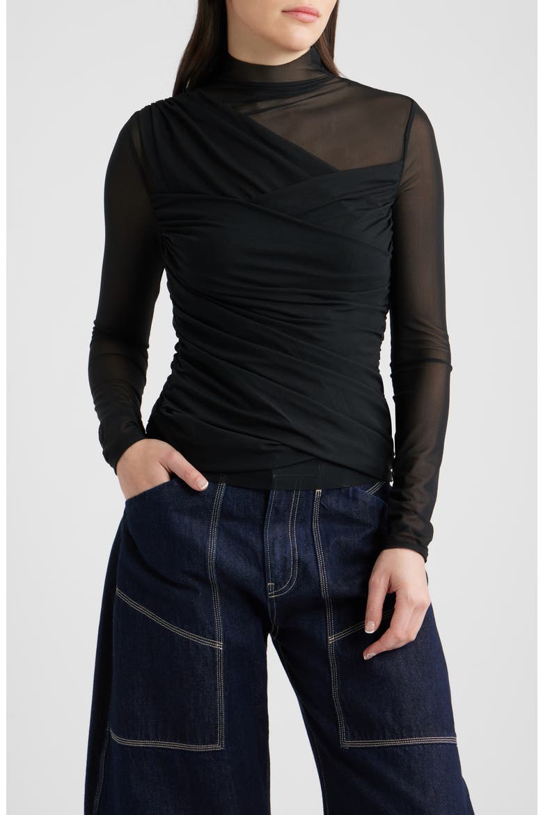 Etulah Ruched Mesh Top, Main, color, BLACK