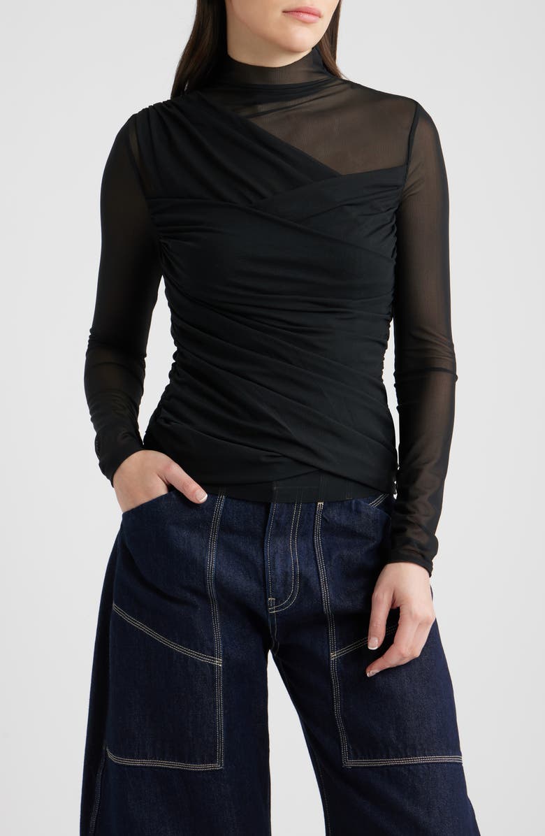 BOSS Orange Etulah Ruched Mesh Top, Main, color, Black