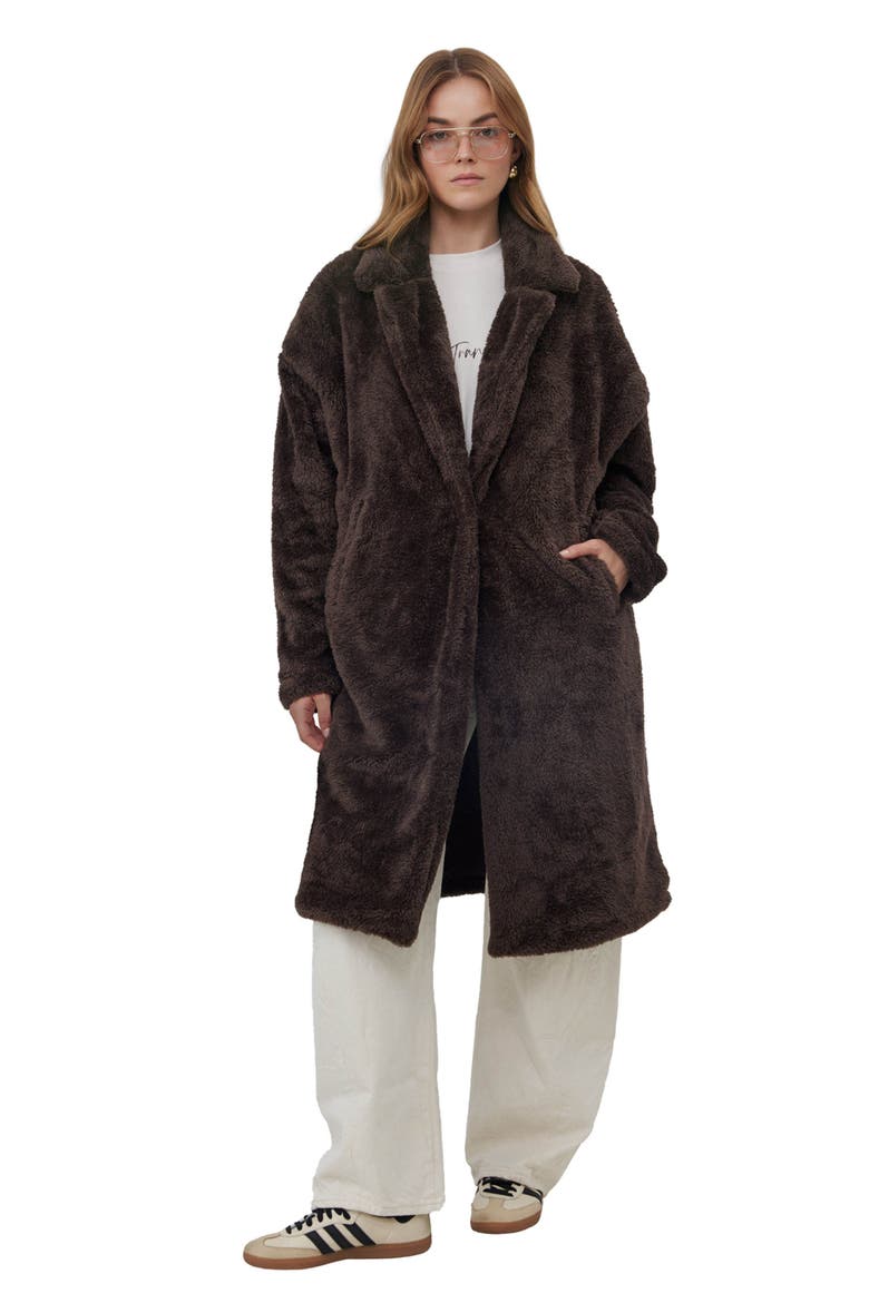 The Long Fleece Lounge Coat, Alternate, color, Chocolate