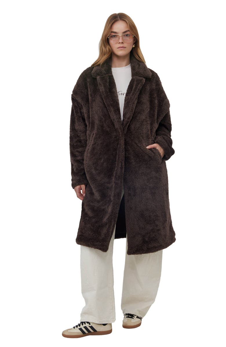 Gottex Beach Life The Long Fleece Lounge Coat, Alternate, color, Chocolate