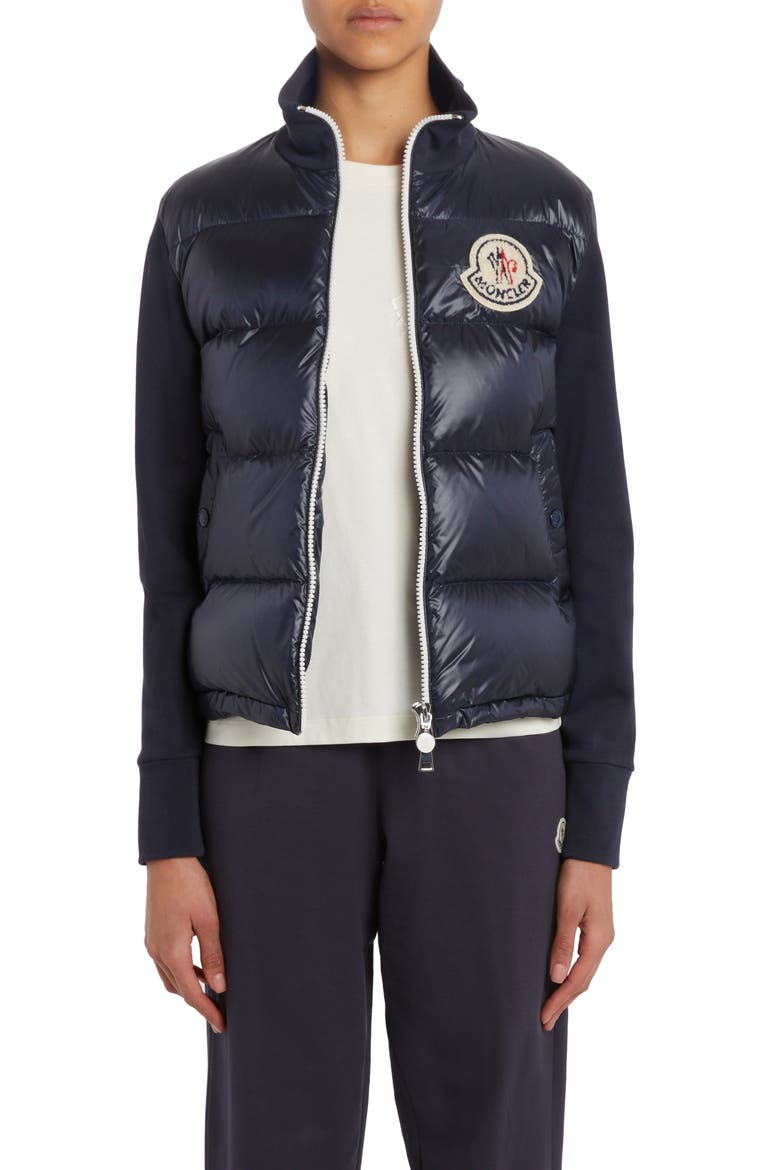 Quilted Down & Knit Cardigan, Main, color, BLUE NAVY