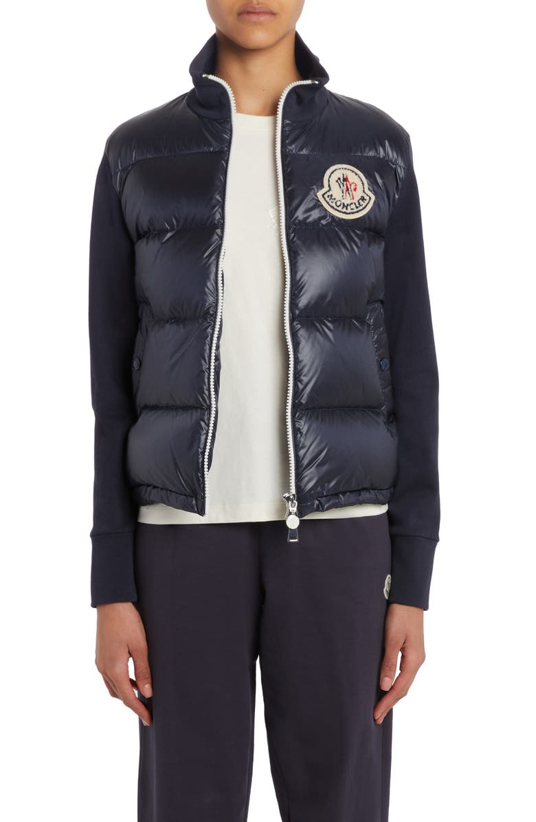 Moncler Quilted Down & Knit Cardigan, Main, color,