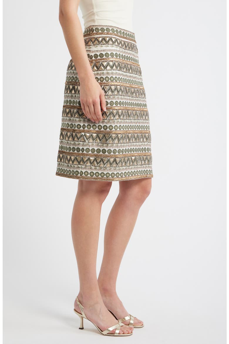 The Tate Embroidered Cotton Midi Skirt, Alternate, color, SKY WHITE/ GOLD/ GREEN