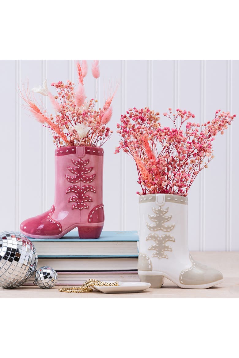 amic White Boot Vase Ceramic White, Alternate, color, Pink