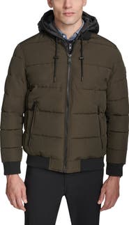 Kenneth Cole New York Oxford Hooded Quilted Bomber Jacket