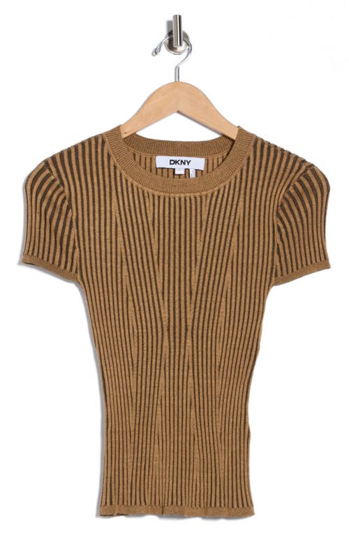 Dkny Short Sleeve Rib Knit Sweater In Brown